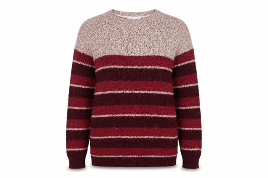 Front view of Red Herring women’s pink crew neck striped acrylic jumper, size UK 12