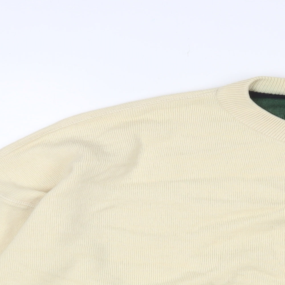 Headlands Mens Beige Crew Neck Wool Pullover Jumper Size 2XL Long Sleeve - Logo, Embroidered