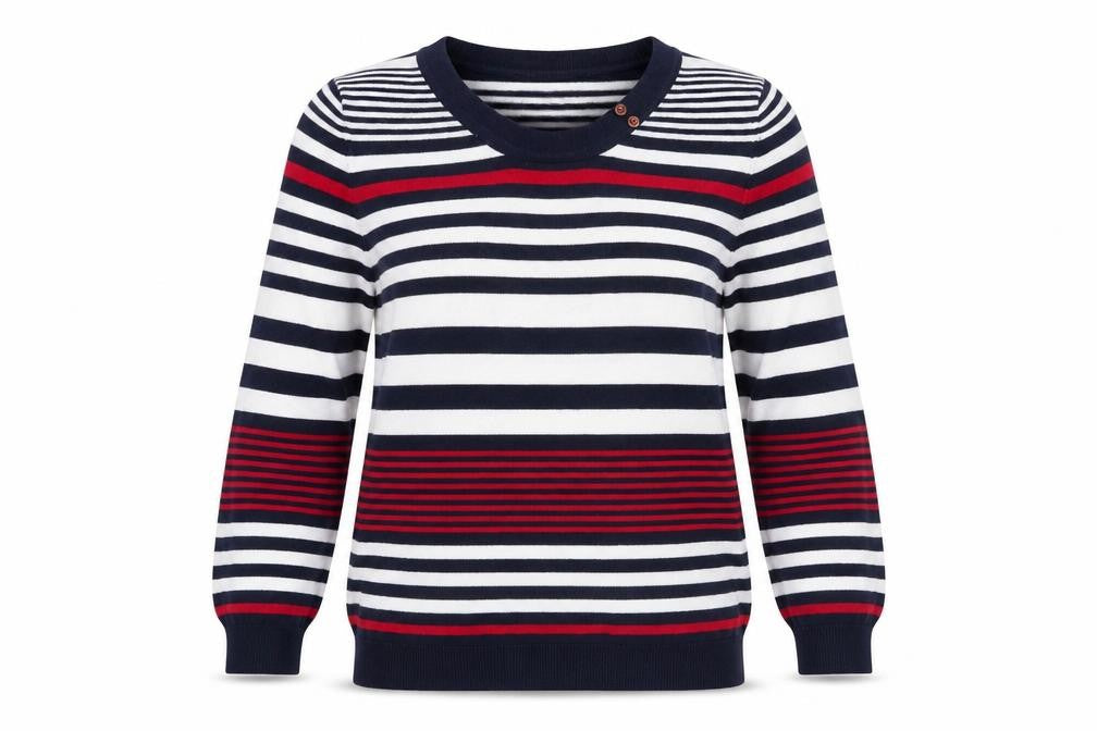 EWM Womens Multicoloured Scoop Neck Striped Cotton Pullover Jumper Size M - Buttons