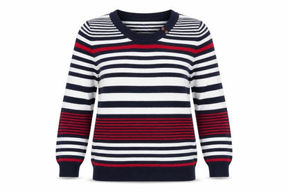 EWM Womens Multicoloured Scoop Neck Striped Cotton Pullover Jumper Size M - Buttons