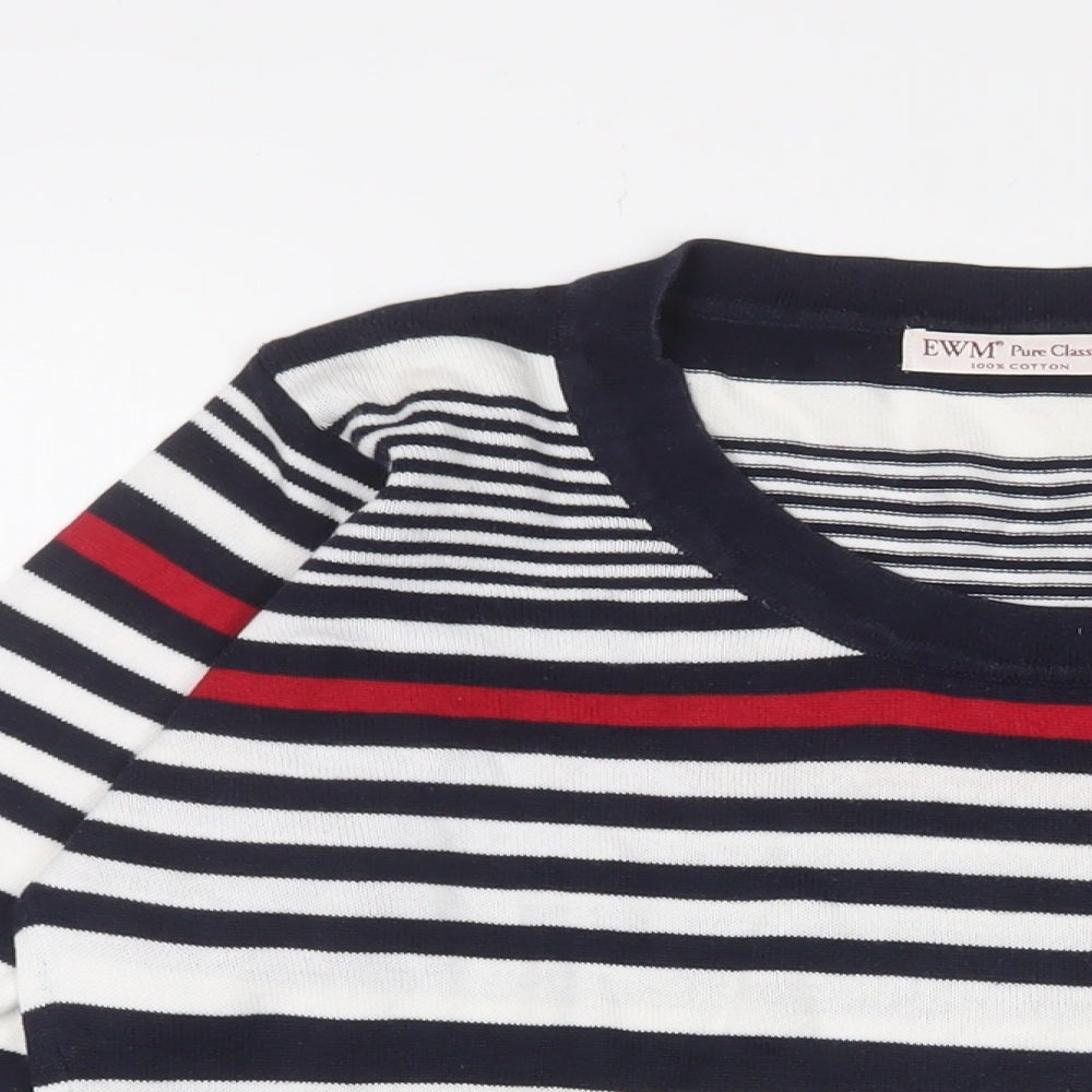 EWM Womens Multicoloured Scoop Neck Striped Cotton Pullover Jumper Size M - Buttons