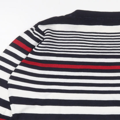 EWM Womens Multicoloured Scoop Neck Striped Cotton Pullover Jumper Size M - Buttons