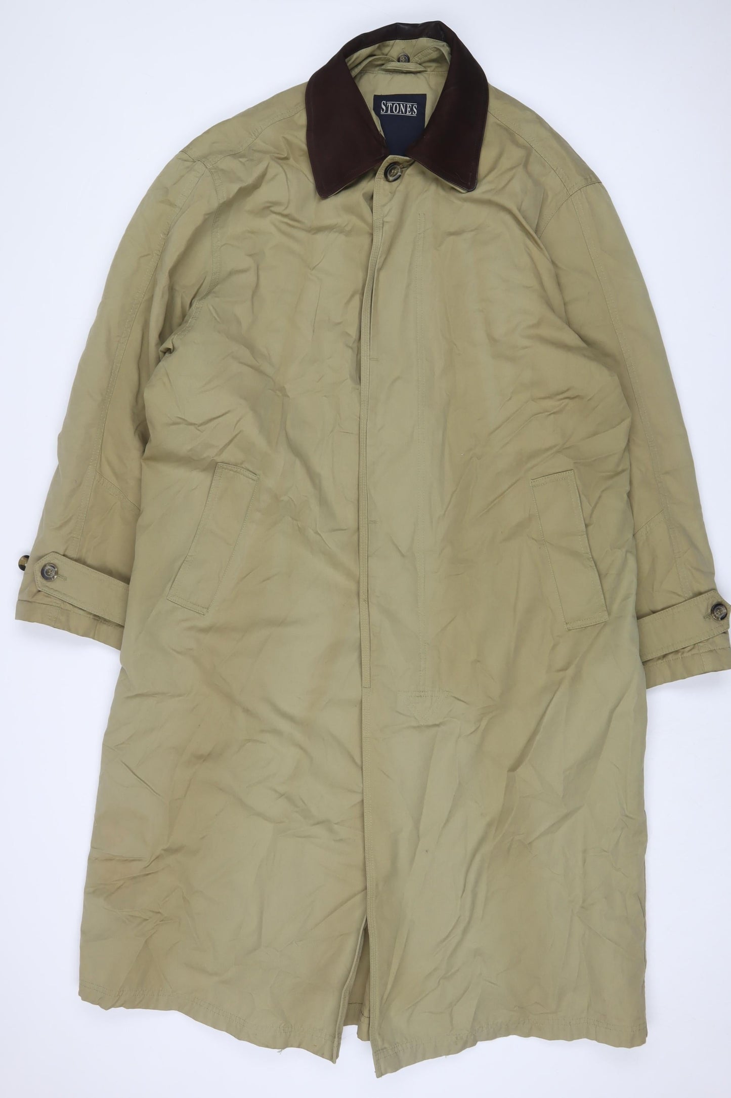 STONES Mens Beige Overcoat Coat Size XL Button - Pockets