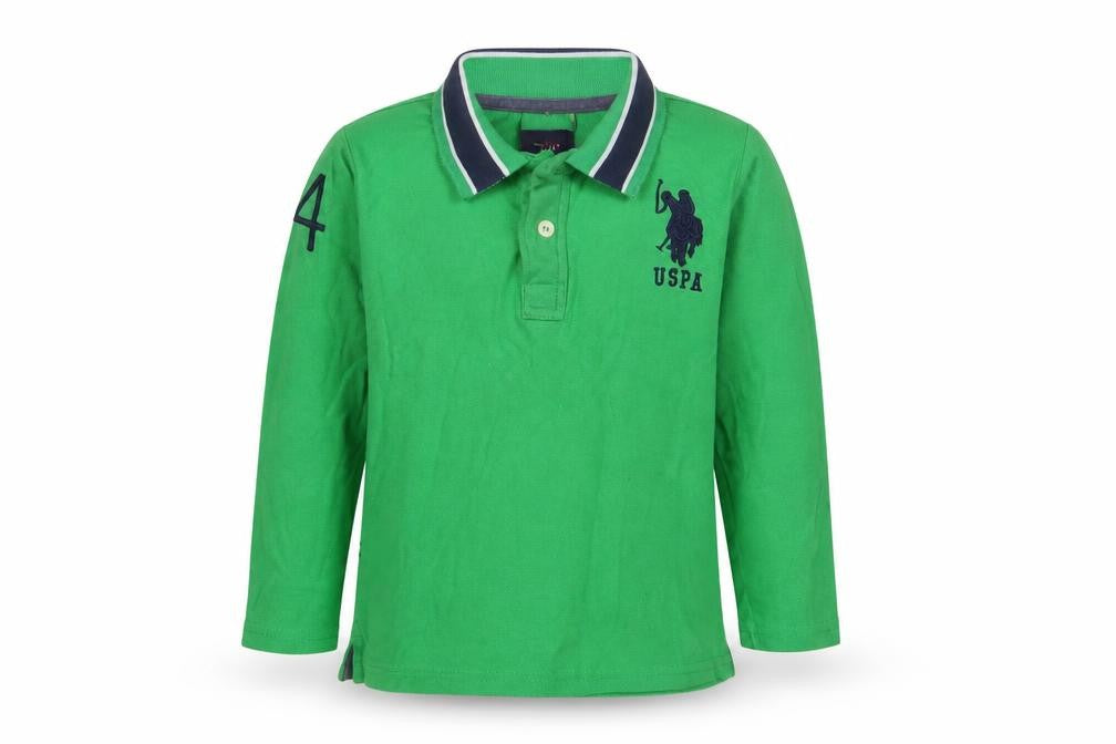 U.S. Polo Assn. Boys Green Cotton Basic Polo Size 5-6 Years Collared Button - Logo, Embroidered