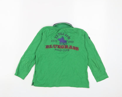 U.S. Polo Assn. Boys Green Cotton Basic Polo Size 5-6 Years Collared Button - Logo, Embroidered