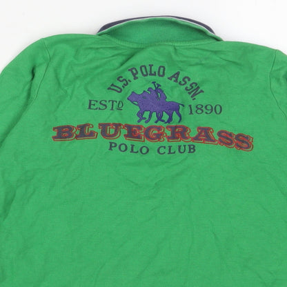 U.S. Polo Assn. Boys Green Cotton Basic Polo Size 5-6 Years Collared Button - Logo, Embroidered