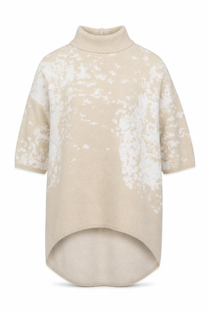 Apricot Womens Beige Round Neck Geometric Acrylic Tunic Jumper Size S - S/M