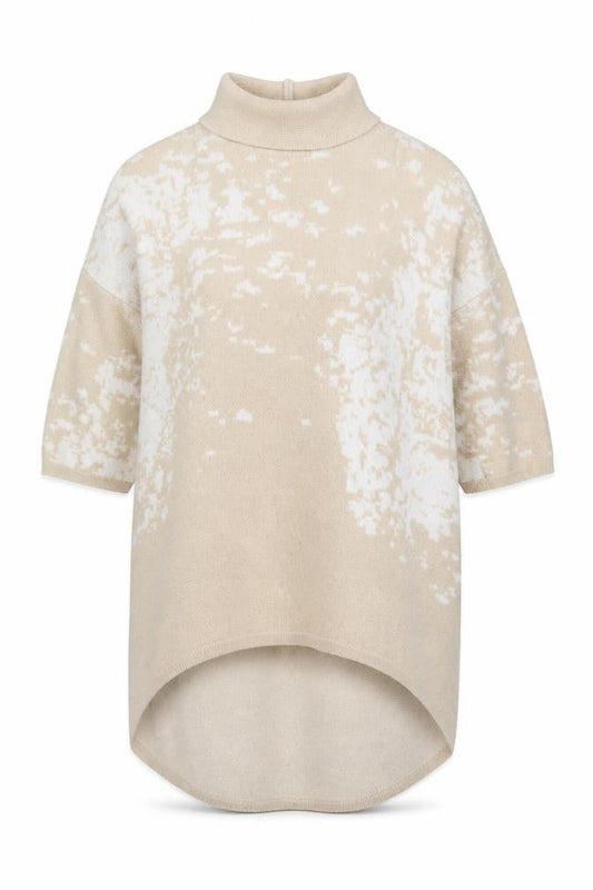 Apricot Womens Beige Round Neck Geometric Acrylic Tunic Jumper Size S - S/M