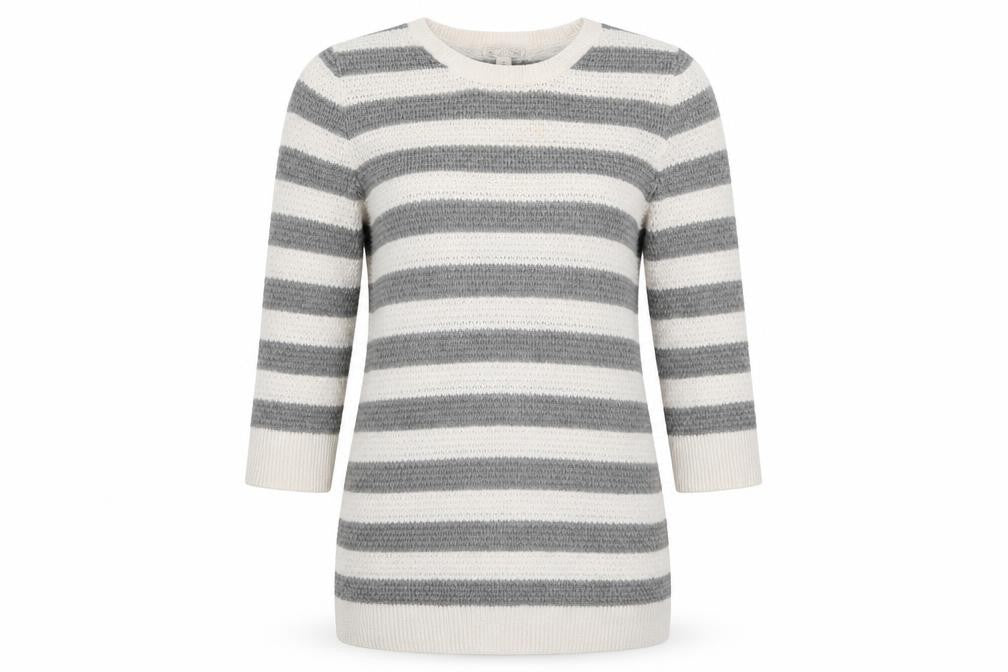 Gap Womens Grey Crew Neck Striped Wool Pullover Jumper Size S