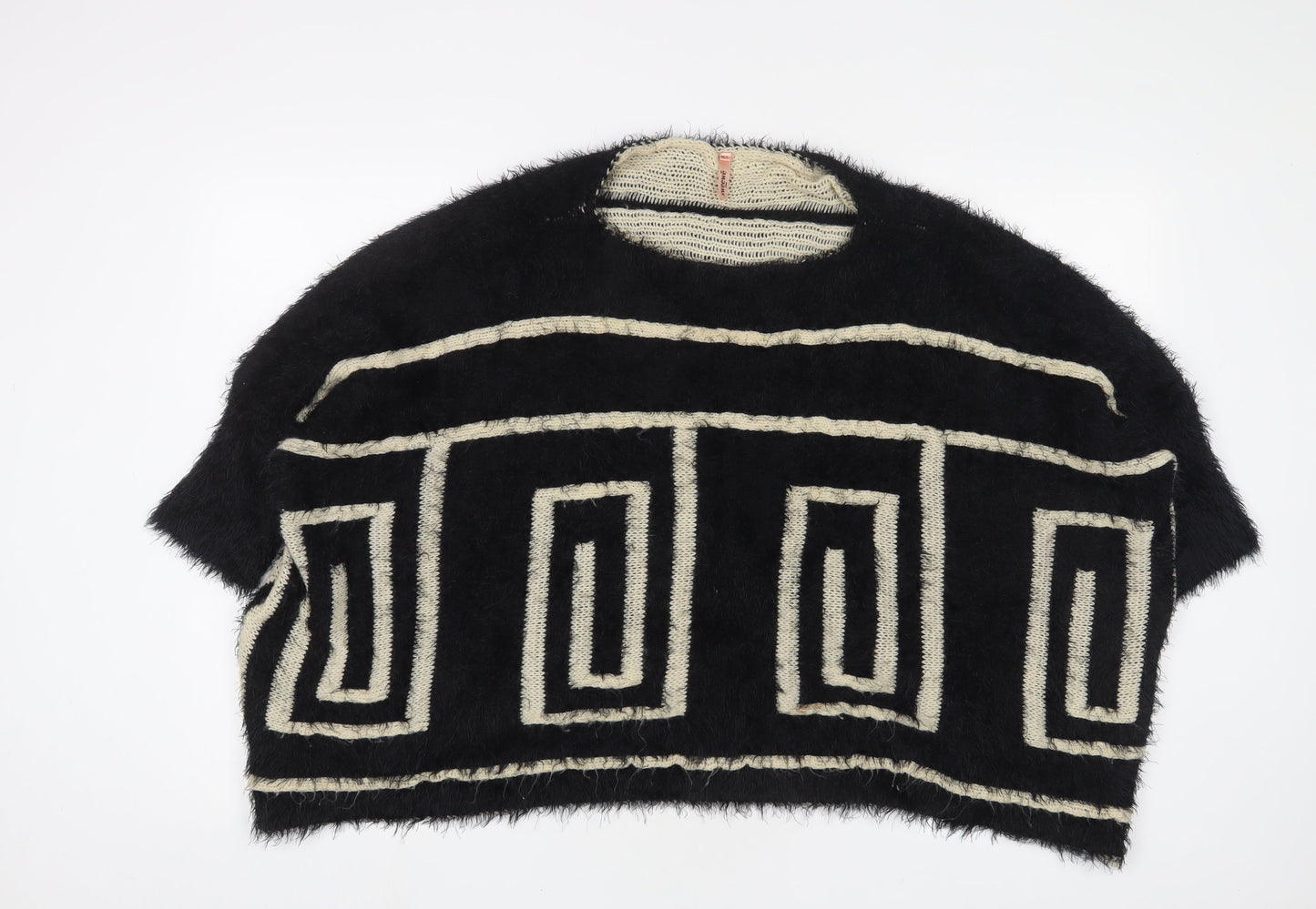 SWEEWE Womens Black Crew Neck Geometric Polyamide Pullover Jumper Size L