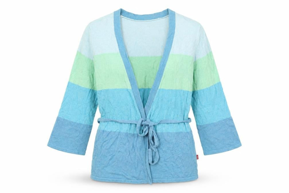 Vackray Womens Blue V-Neck Striped Linen Cardigan Jumper Size S - Belted