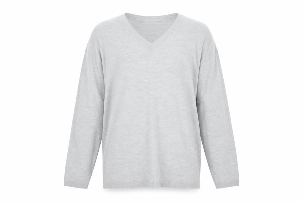 Marks & Spencer Mens Grey V-Neck Wool Pullover Jumper Size L Long Sleeve