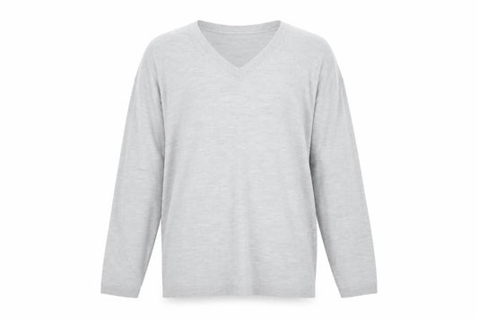 Marks & Spencer Mens Grey V-Neck Wool Pullover Jumper Size L Long Sleeve