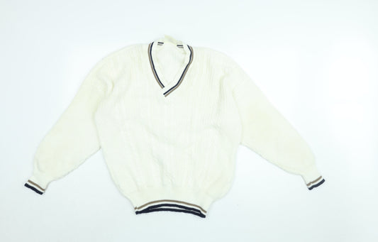 Dorothy Perkins Womens White V-Neck Acrylic Pullover Jumper Size M - Vintage