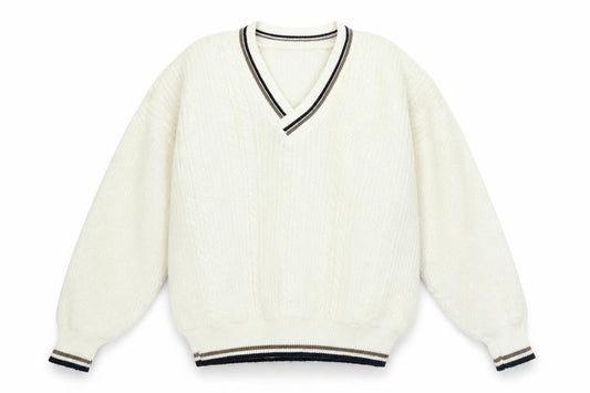 Dorothy Perkins Womens White V-Neck Acrylic Pullover Jumper Size M - Vintage