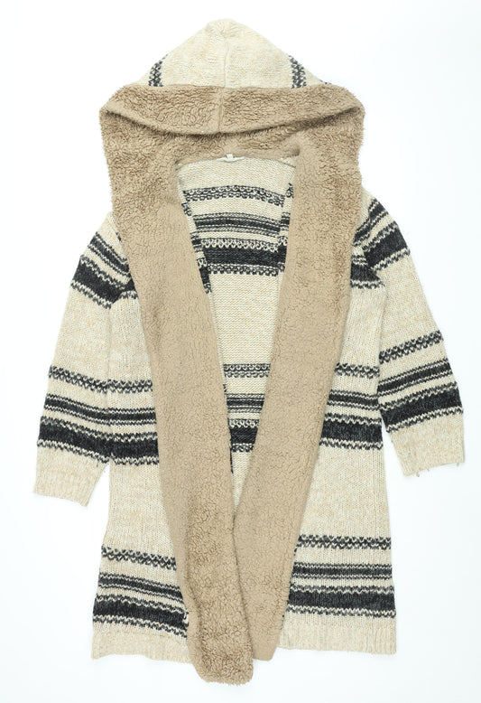 Falmer Womens Beige Geometric Overcoat Coatigan Size M
