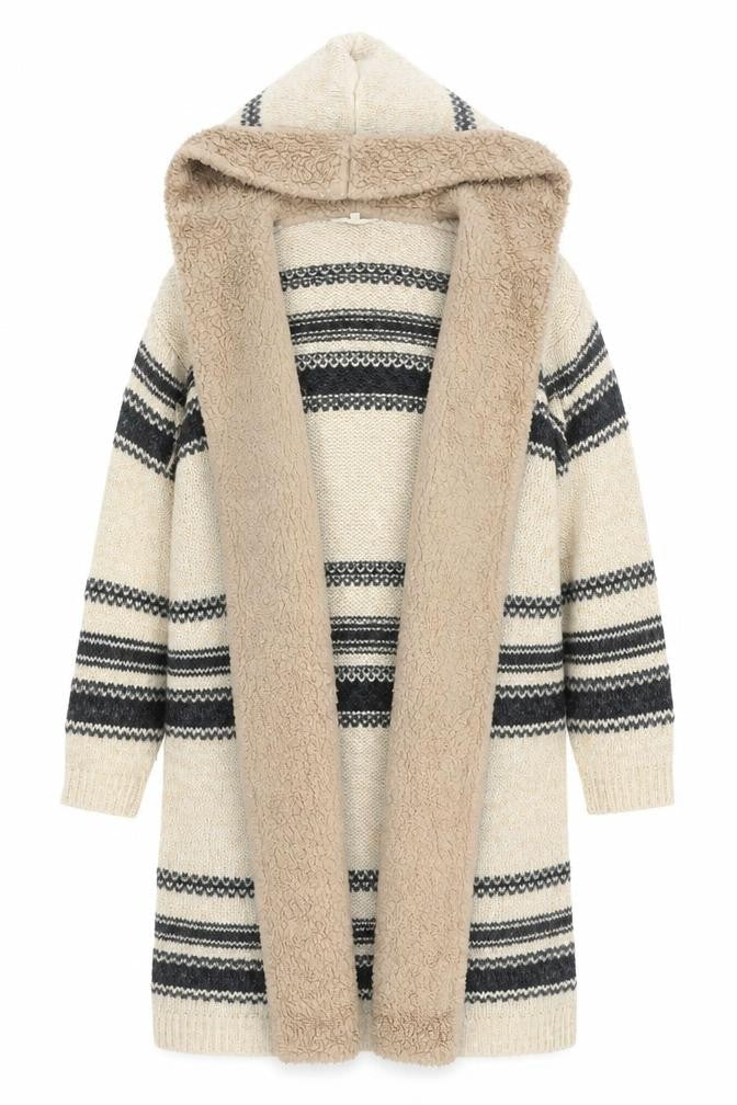 Falmer Womens Beige Geometric Overcoat Coatigan Size M