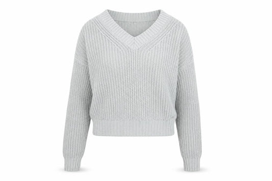 Hollister Womens Grey V-Neck Cotton Pullover Jumper Size S
