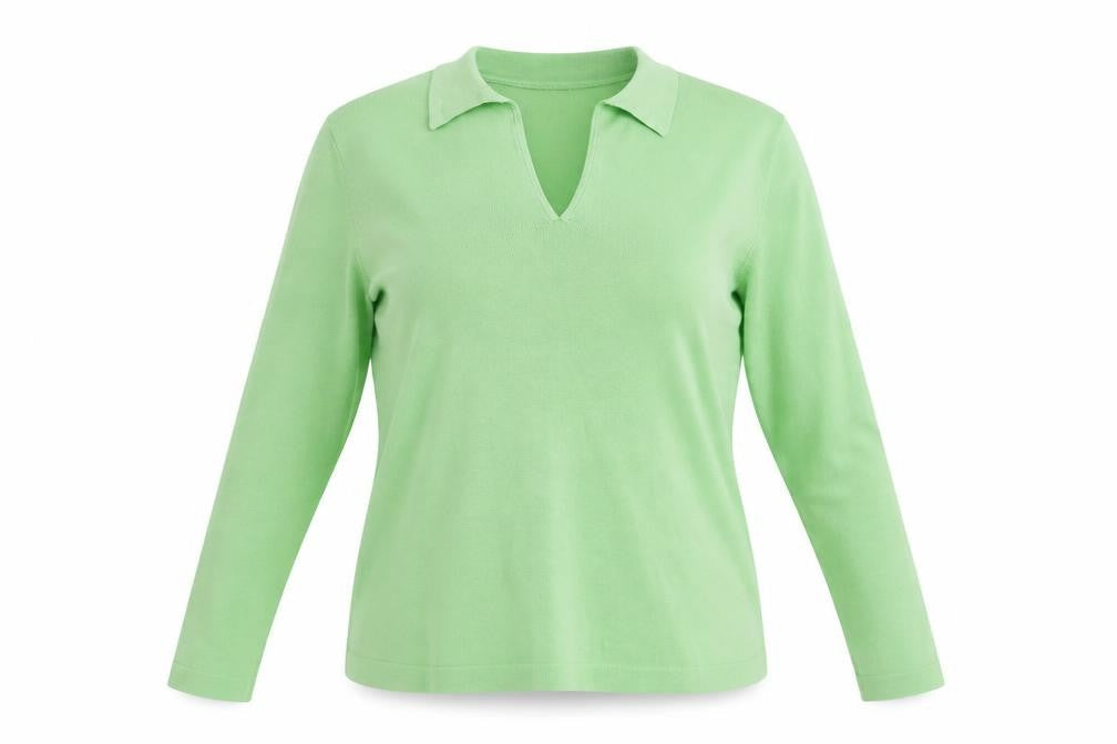 Lands' End Womens Green Cotton Basic T-Shirt Size 14 Collared