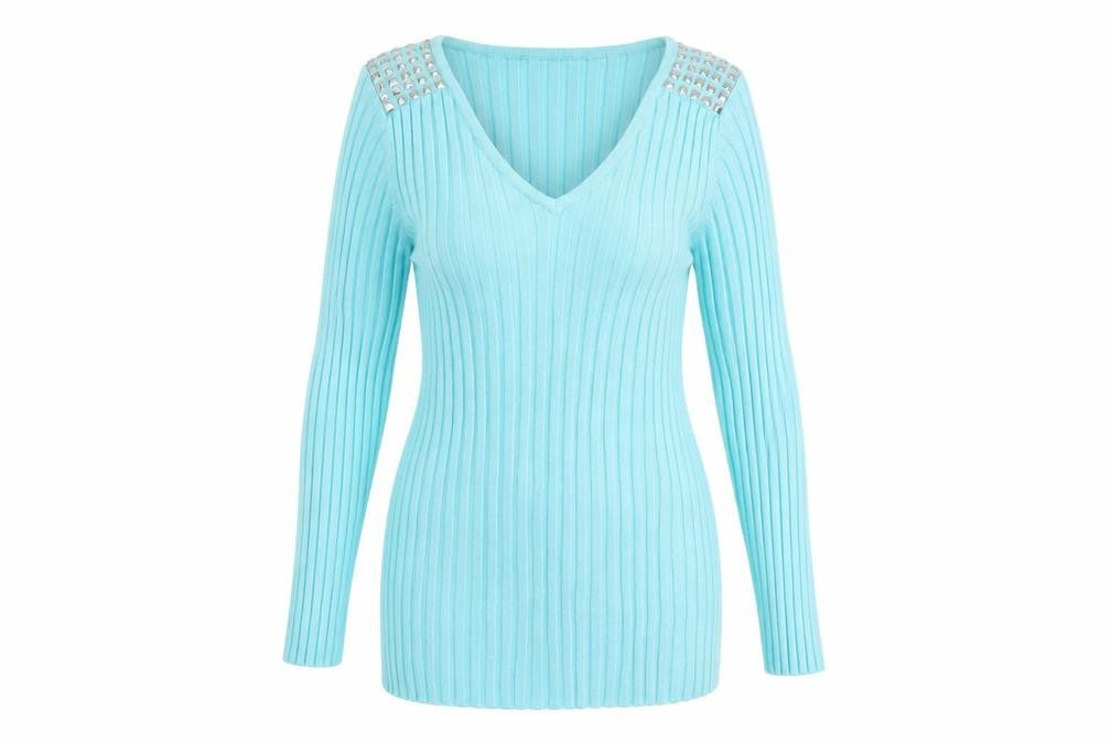 Sky Design Womens Blue Viscose Basic T-Shirt Size 14 V-Neck