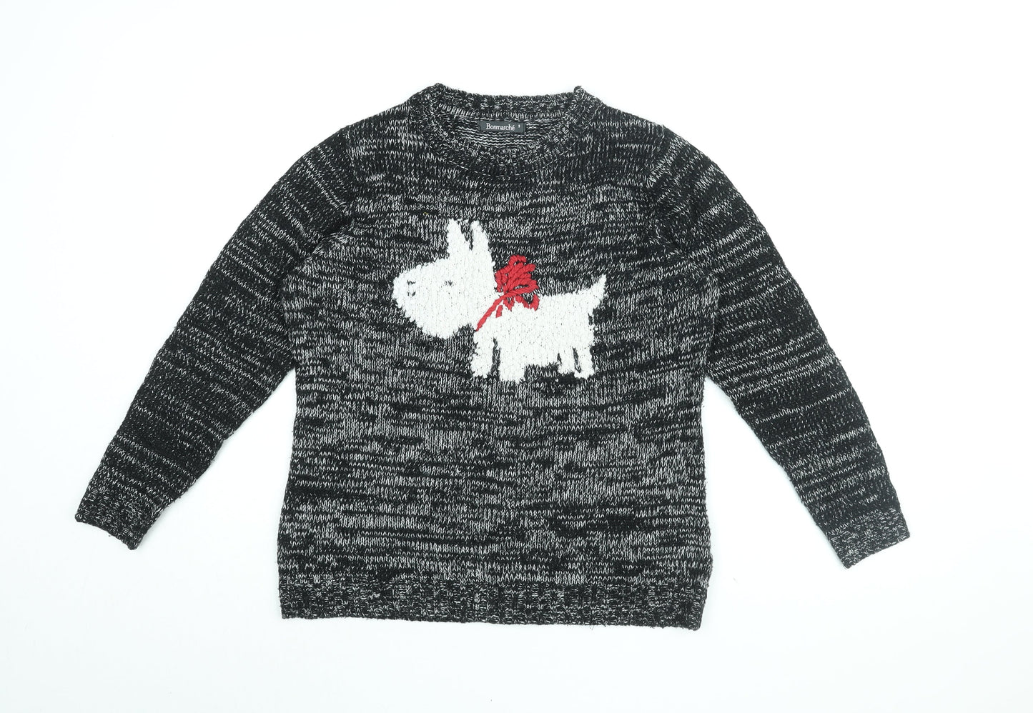 Bonmarché Womens Black Round Neck Acrylic Pullover Jumper Size S - Dog Print