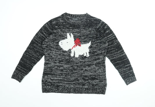 Bonmarché Womens Black Round Neck Acrylic Pullover Jumper Size S - Dog Print