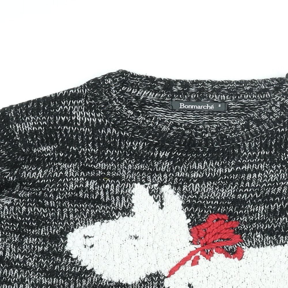 Bonmarché Womens Black Round Neck Acrylic Pullover Jumper Size S - Dog Print
