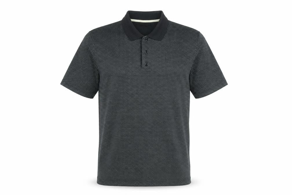 BHS Mens Black Geometric Polyester Polo Size M Collared Button