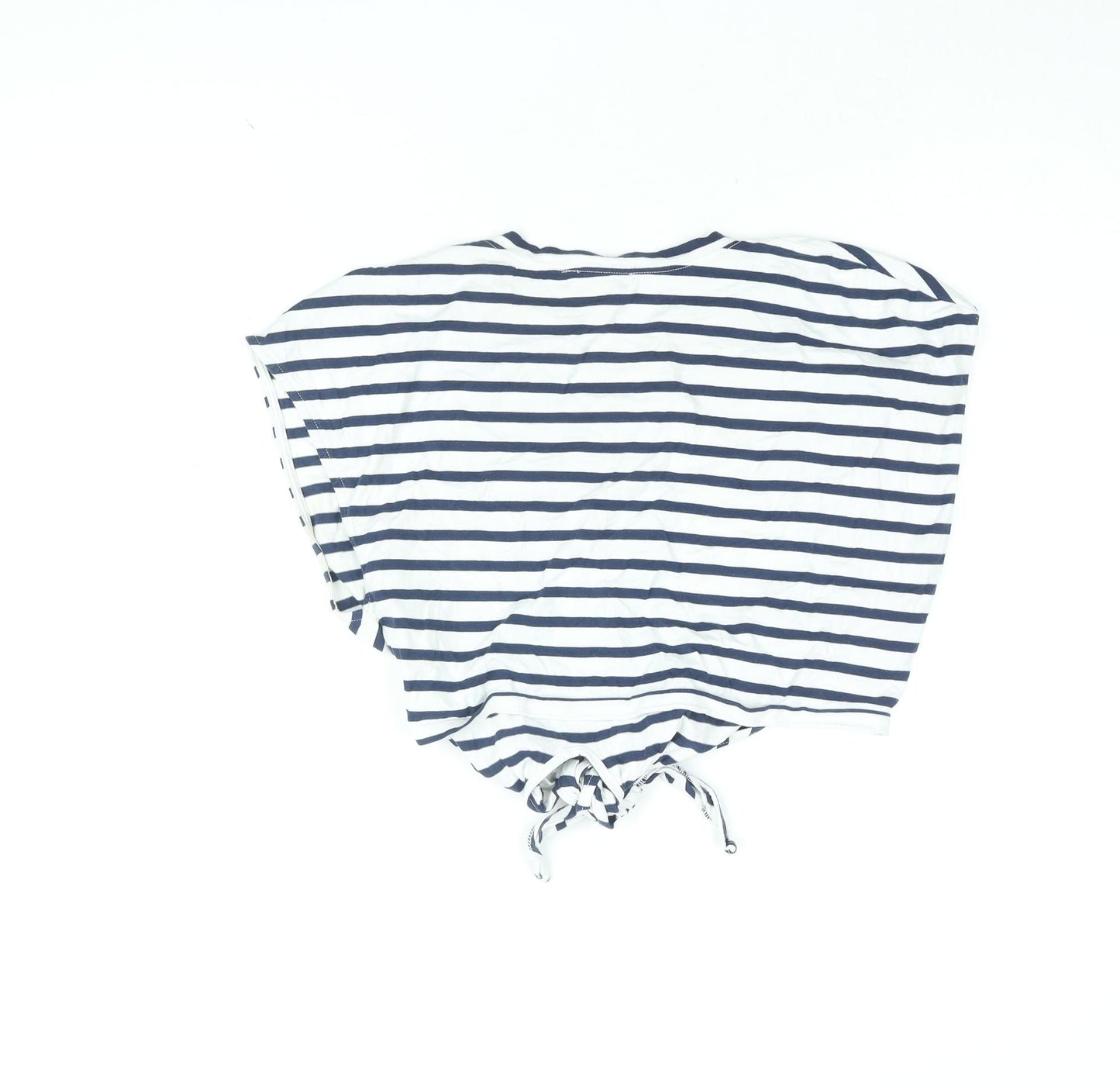 Zara Womens White Striped Cotton Cropped T-Shirt Size S Round Neck