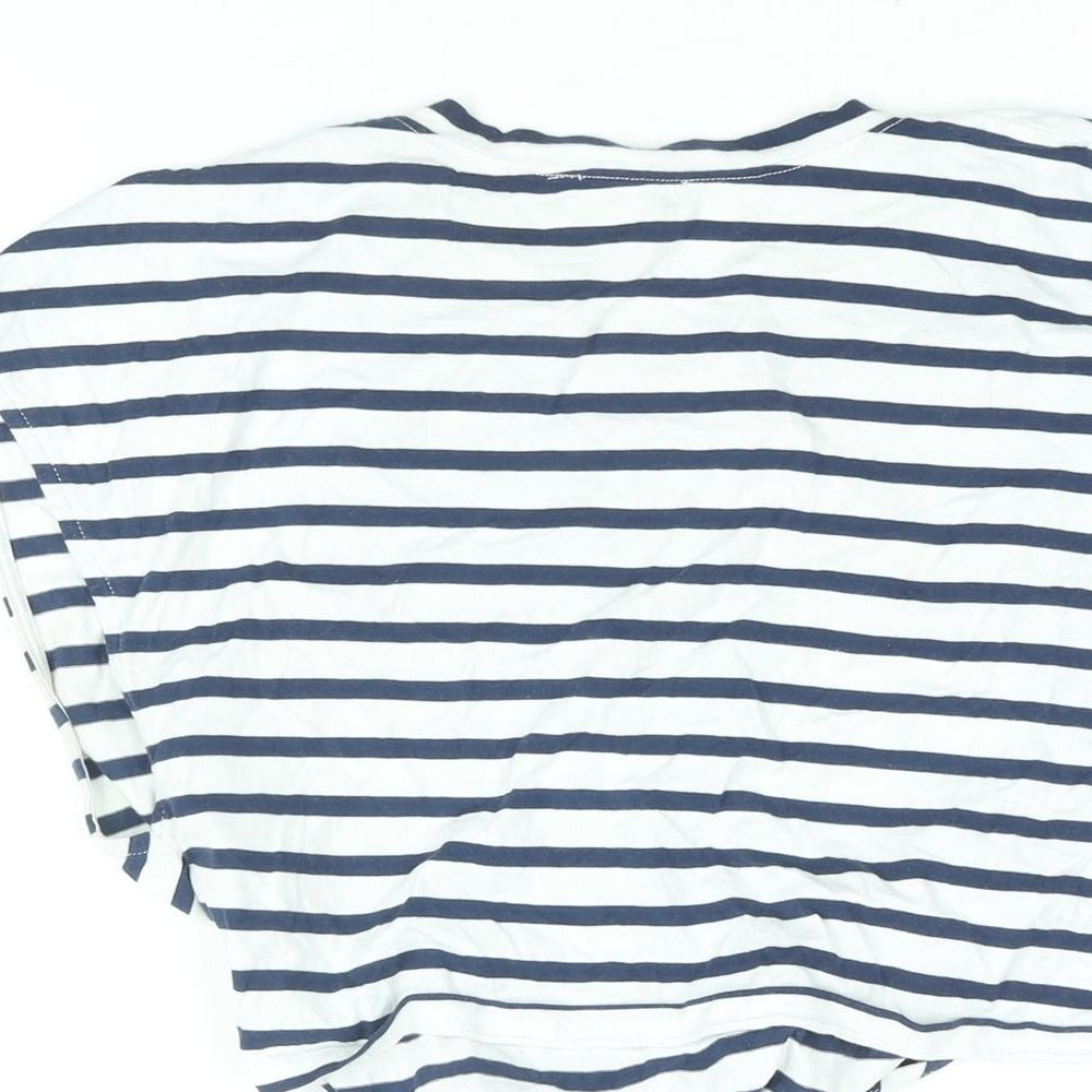 Zara Womens White Striped Cotton Cropped T-Shirt Size S Round Neck