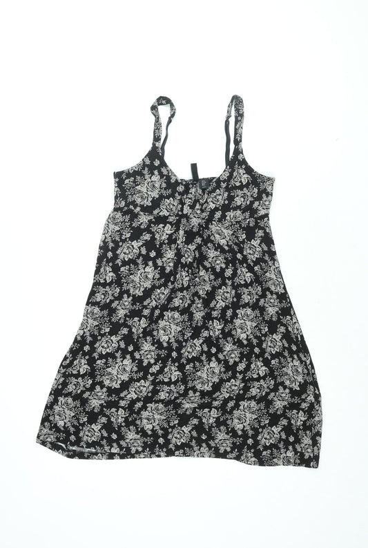 Cynthia Rowley Womens Black Floral Viscose Basic T-Shirt Size S V-Neck
