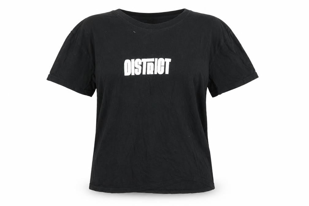 District Womens Black Cotton Basic T-Shirt Size L Round Neck - District Print