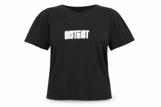District Womens Black Cotton Basic T-Shirt Size L Round Neck - District Print