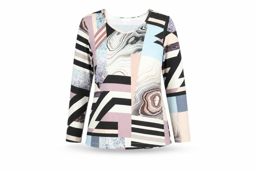 Jumping Ships Womens Multicoloured Geometric Cotton Basic T-Shirt Size 10 Round Neck