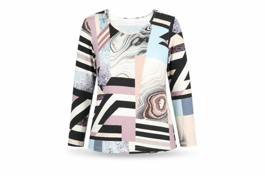 Jumping Ships Womens Multicoloured Geometric Cotton Basic T-Shirt Size 10 Round Neck