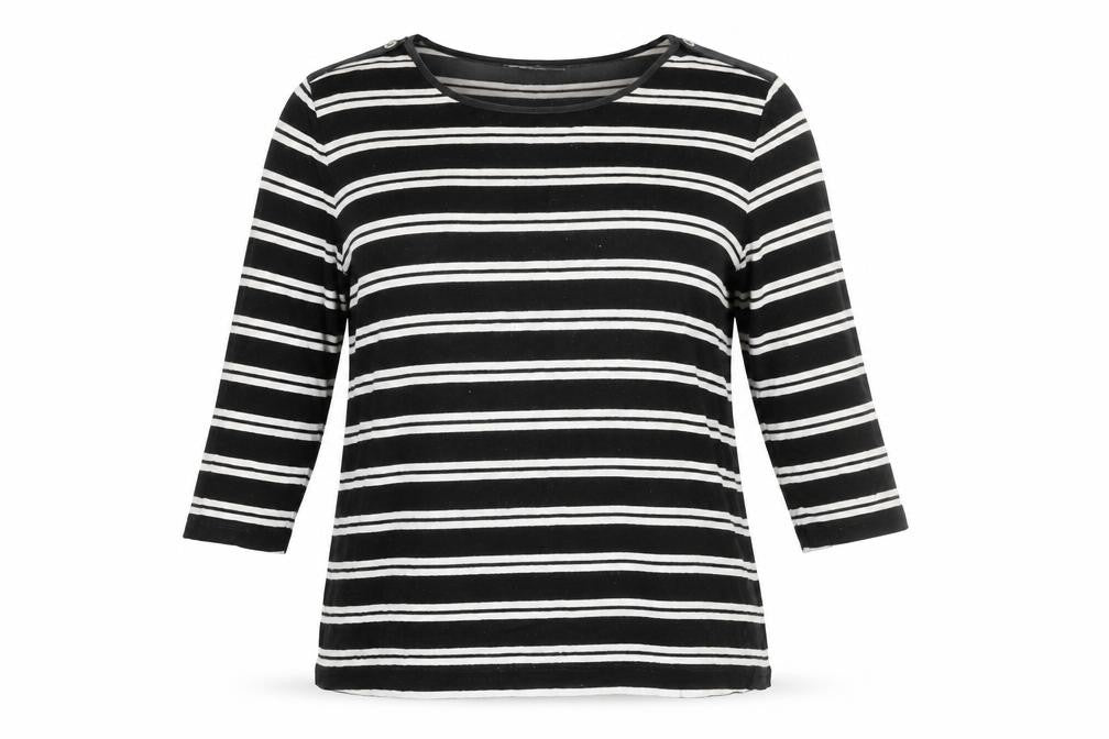 Autograph Womens Black Striped Viscose Basic T-Shirt Size 14 Round Neck