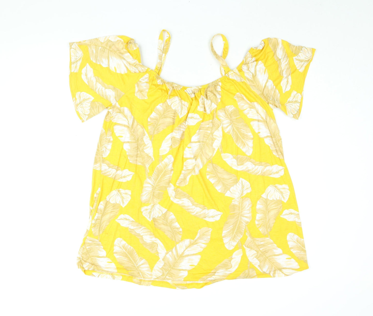 Dorothy Perkins Womens Yellow Floral Viscose Basic T-Shirt Size 18 Scoop Neck