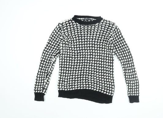 Marks and Spencer Womens Black Round Neck Geometric Cotton Pullover Jumper Size 8