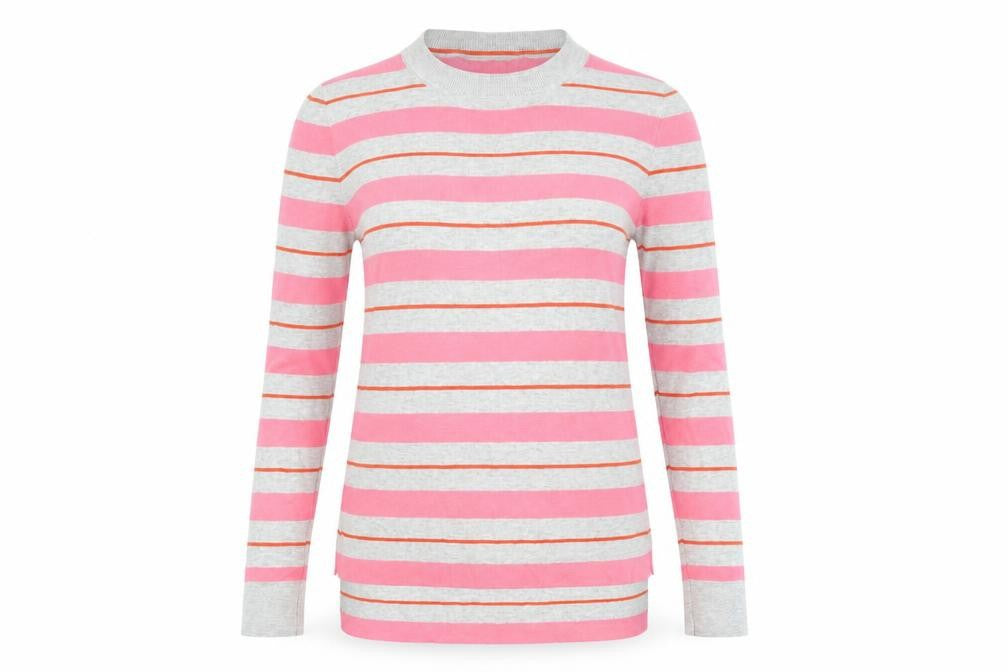 Oasis Womens Grey Striped Cotton Basic T-Shirt Size XS Round Neck