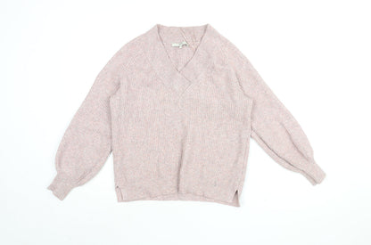 Next Womens Pink V-Neck Viscose Pullover Jumper Size M