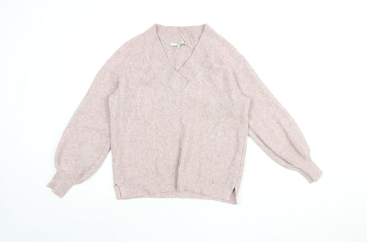 NEXT Womens Pink V-Neck Viscose Pullover Jumper Size M