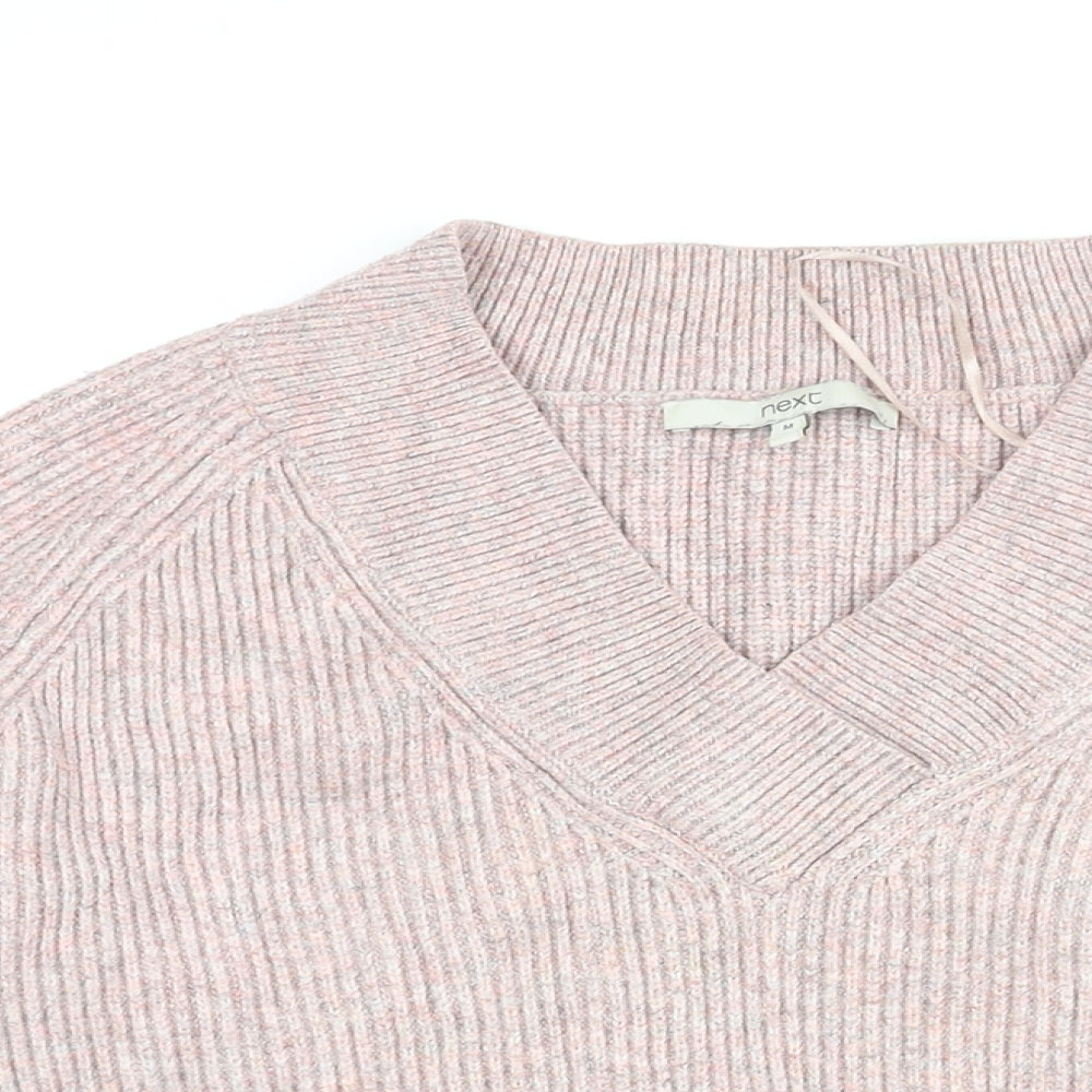 NEXT Womens Pink V-Neck Viscose Pullover Jumper Size M