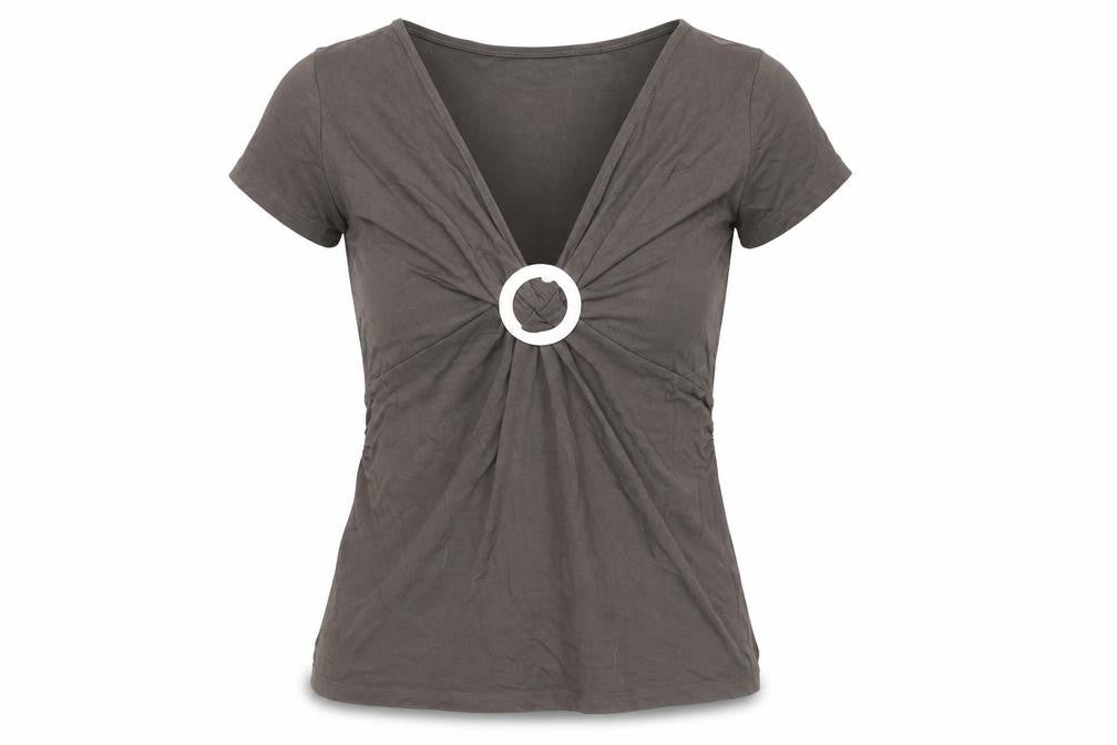 Laura D. Womens Brown Viscose Basic T-Shirt Size 14 V-Neck