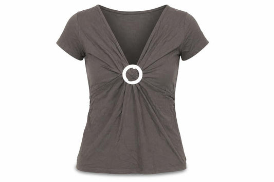 Laura D. Womens Brown Viscose Basic T-Shirt Size 14 V-Neck