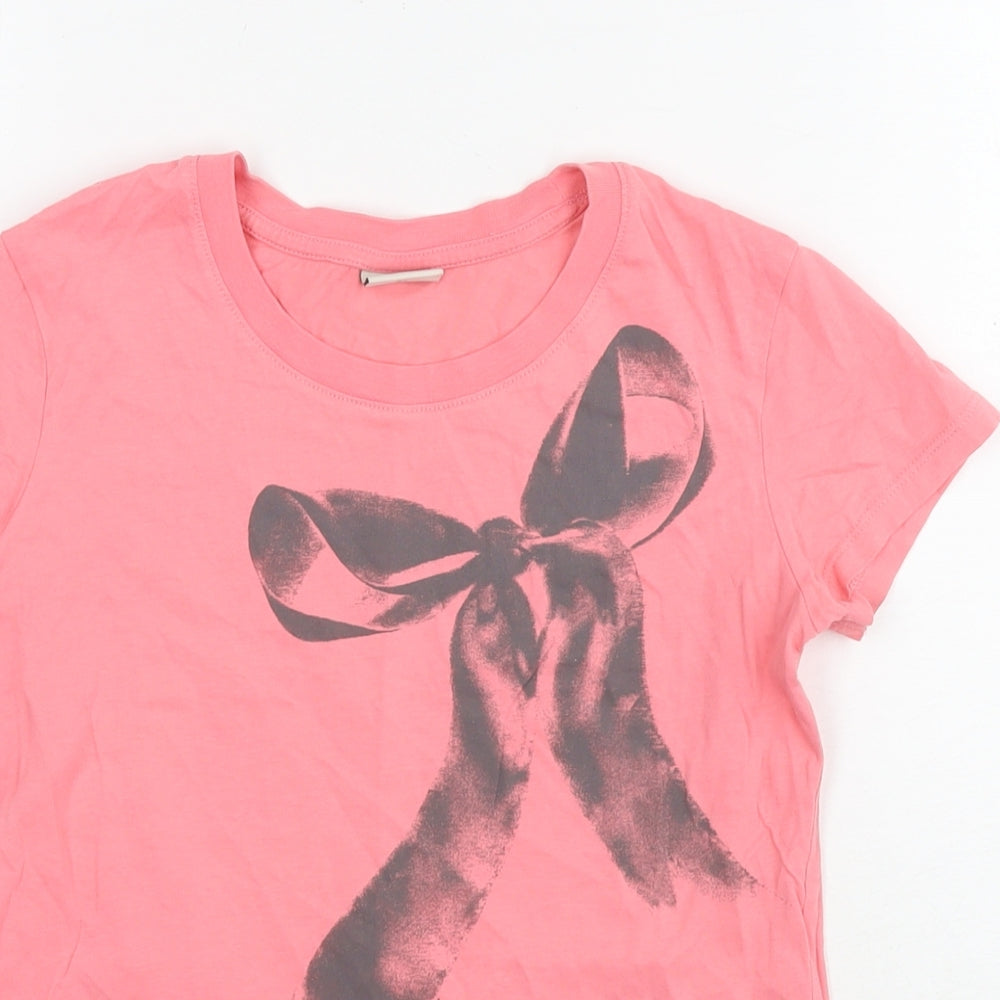 Esprit Womens Pink Cotton Basic T-Shirt Size 2XS Round Neck - Bow