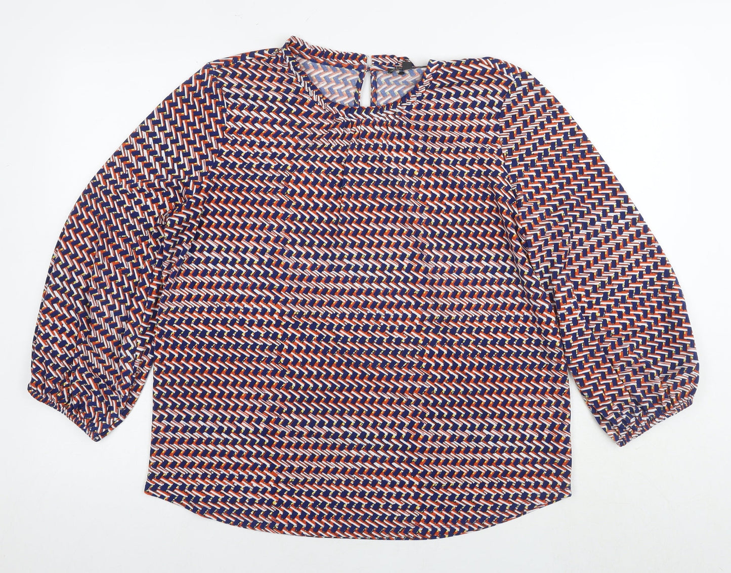 Adrianna Papell Womens Multicoloured Geometric Viscose Basic Blouse Size L Round Neck