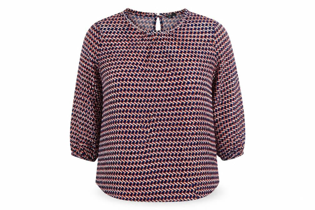 Adrianna Papell Womens Multicoloured Geometric Viscose Basic Blouse Size L Round Neck