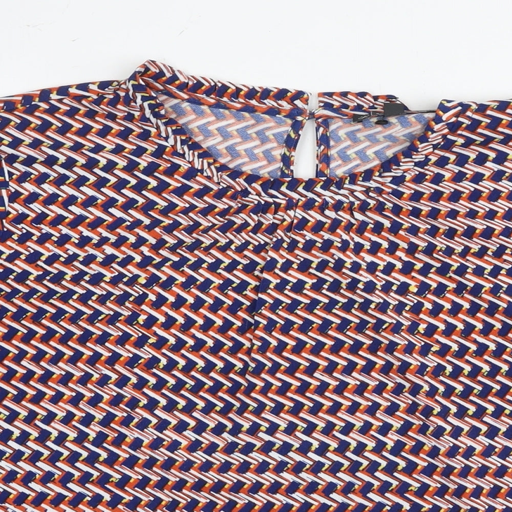 Adrianna Papell Womens Multicoloured Geometric Viscose Basic Blouse Size L Round Neck