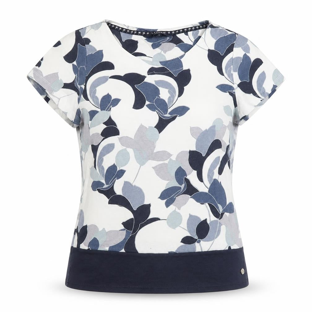 Maine Womens Blue Floral Cotton Basic Blouse Size 12 Round Neck