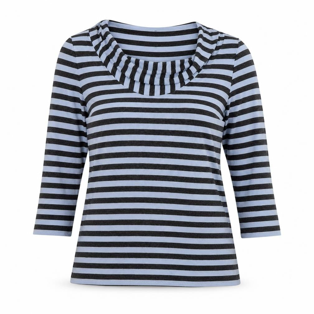 Phase Eight Womens Blue Striped Viscose Basic Blouse Size 14 Cowl Neck
